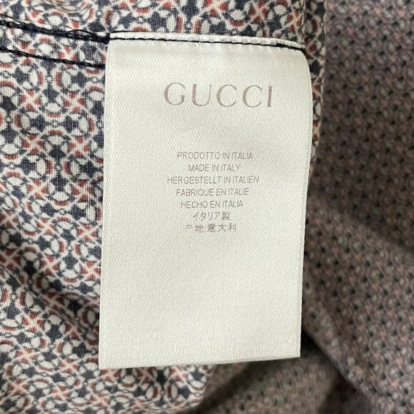 Gucci Dress Shirt Mens 41 16 White Blue Geometric Print Fitted Cotton Preppy - Picture 13 of 15